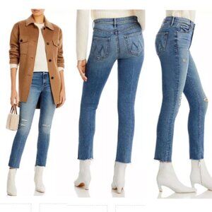 MOTHER The Dazzler Mid Rise Ankle Straight Jeans Going in Circles Raw Hem 24